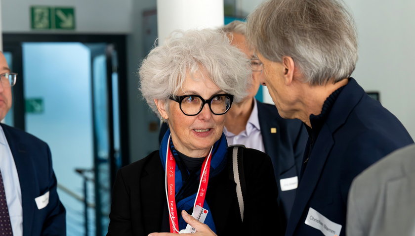 In conversation: Christian Stamm, Deputy Director of Eawag, and Katrin Schneeberger, Director of the Federal Office for the Environment. (Photo: Luzia Schär)