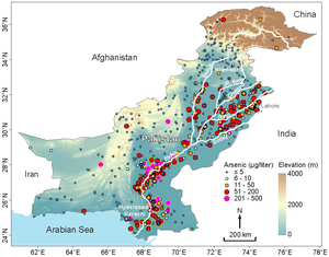 Abb. 1:  Arsenkonzentrationen in Pakistans Grundwasser.  (Quelle: Eawag) 
