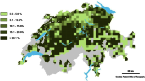 This map shows the market potential of decentralised wastewater treatment plants in Switzerland. (Figure: Eggimann et al., 2018)