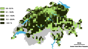 Die Karte zeigt das Marktpotential von dezentralen Abwasserreinigungsanlagen in der Schweiz. (Grafik: Eggimann et al., 2018)