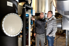 Air-stripping installation for nitrogen recovery at the Opfikon wastewater treatment plant. (Photo: Eawag, Peter Schönenberger)