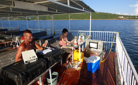 Cristian Teodoru and Elisa Calamita, co-authors of the study, on Lake Kariba, a reservoir of the zambezi (Photo: R. Scott Winton)