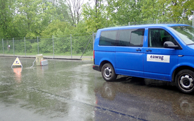 Sampling wastewater-bypass during stormwater events in a wastewater treatment plant in Münchwilen, Thurgau, Switzerland. (Source: Eawag)