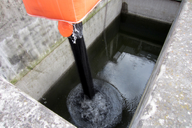 Pour des essais de l’Eawag, une cellule du filtre à sable de la STEP de Bülach est remplie de charbon actif en grains à la place du sable (photo : Eawag).