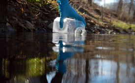 Taking a water sample for subsequent analysis of the environmental DNA (Photo: Eawag, Elvira Mächler)