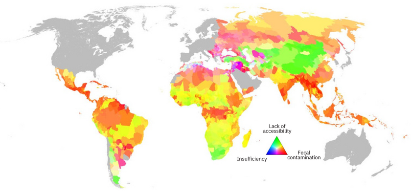 Regions in low- and middle-income countries where fecal contamination, lack of accessibility and insufficiency are limiting use of safely managed drinking water services. (Graphic: Tom Lauber and Esther Greenwood. Reprinted with permission, from E. E. Greenwood et al., Science 385:784, doi: 10.1126/science.adh9578 (2024)) Regions in low- and middle-income countries where fecal contamination, lack of accessibility and insufficiency are limiting use of safely managed drinking water services. (Graphic: Tom Lauber and Esther Greenwood. Reprinted with permission, from E. E. Greenwood et al., Science 385:784, doi: 10.1126/science.adh9578 (2024))