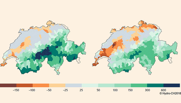 Die Gebiete, in denen sich im Sommer Perioden mit Wasserdefiziten mehren, werden mit dem Klimawandel grösser bis Ende Jahrhundert. (Schweizer Gewässer im Klimawandel; nccs 2021)