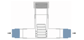 The T-chlorinator adapted from Orner et al., by Eawag consists of a cylinder that is placed inside a T-fitting. The cylinder contains the chlorine tablets, which are eroded by the flow of water. The chlorinator is installed in-line between the clean water tank and the kiosk’s tap. 