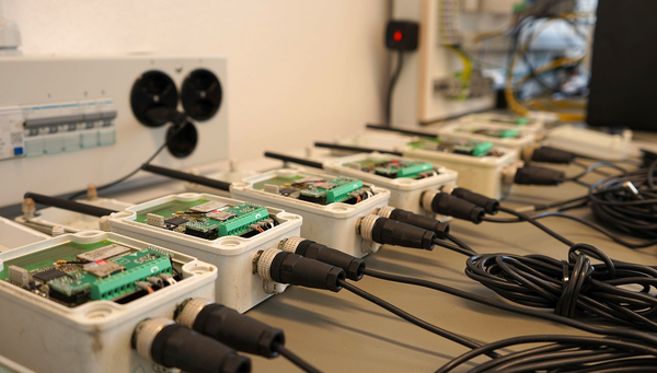 Eine Serie von Temperatursensoren mit Funkübertragung liegt bereit zur Generalüberholung, denn die Einsatzbedingungen im Gebirge oder in der Kanalisation können hart sein. (Andri Bryner, Eawag)