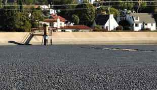 Près de 100 millions de sphères en plastique réduisent les pertes par évaporation du réservoir Ivanhoe de Los Angeles. (Photo : Junkyardsparkle, CC0 1.0)