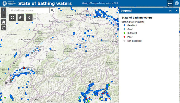 Etwas mehr als 85% der europäischen Badestellen haben eine ausgezeichnete Badewasserqualität, nur 1,3 % werden als schlecht eingestuft.  Quelle: Europäische Umweltagentur