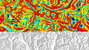 In mountainous terrain, peaks and valleys (grey background) are isolated habitats, like islands in the ocean, whereas mid-elevation sites (yellow-red gradient) form well-connected patches. (Picture: E. Bertuzzo)