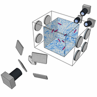 In the laboratory setting, cameras record the movement of particles in transparent measuring boxes filled with water. Fibres are more advantageous than particles. (Image: Holzner Lab / Environmental Fluid Mechanics - EFM)