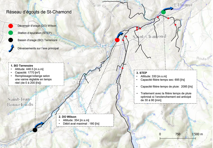 Le réseau d’assainissement de la ville de Saint-Chamond, dans le département français de la Loire. (Graphique : Auteurs)