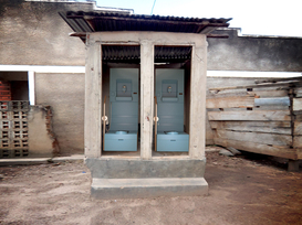 Retrofit of an existing pit latrine with two Blue Diversion toilets. (Montage; ©EOOS)