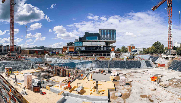 Chantier du campus de recherche "co-operate" de l'Empa et de l'Eawag au moment de la pose de la première pierre. (Image : Empa)